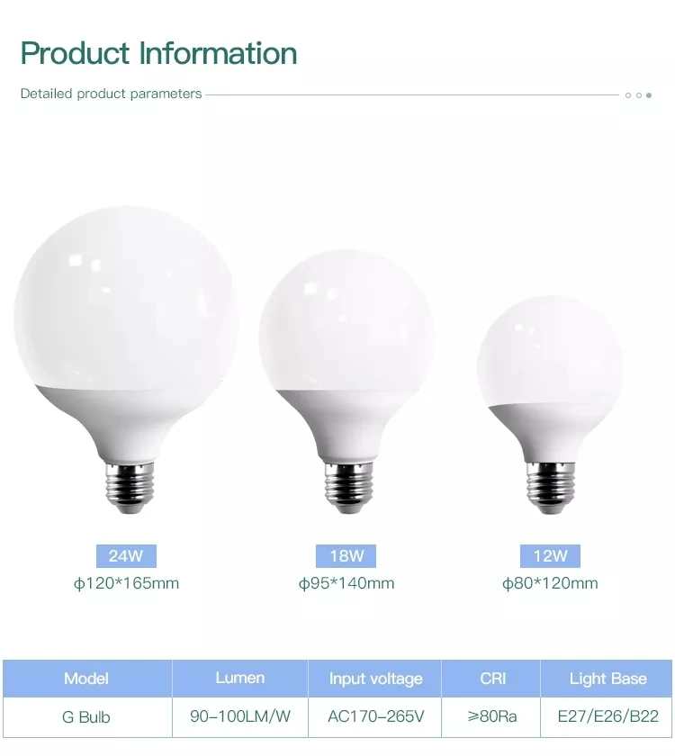 High Lumen Indoor Light CE RoHS G Shape Globe LED Lamp Bulbs 12 Watts