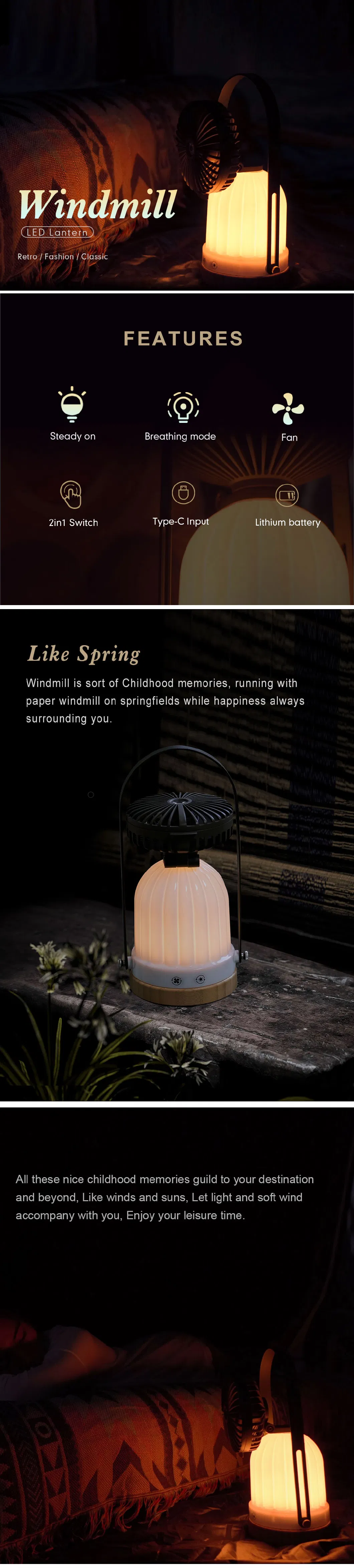 Windmill LED Lantern Decor Light Flashlight Portable Light Smart Light